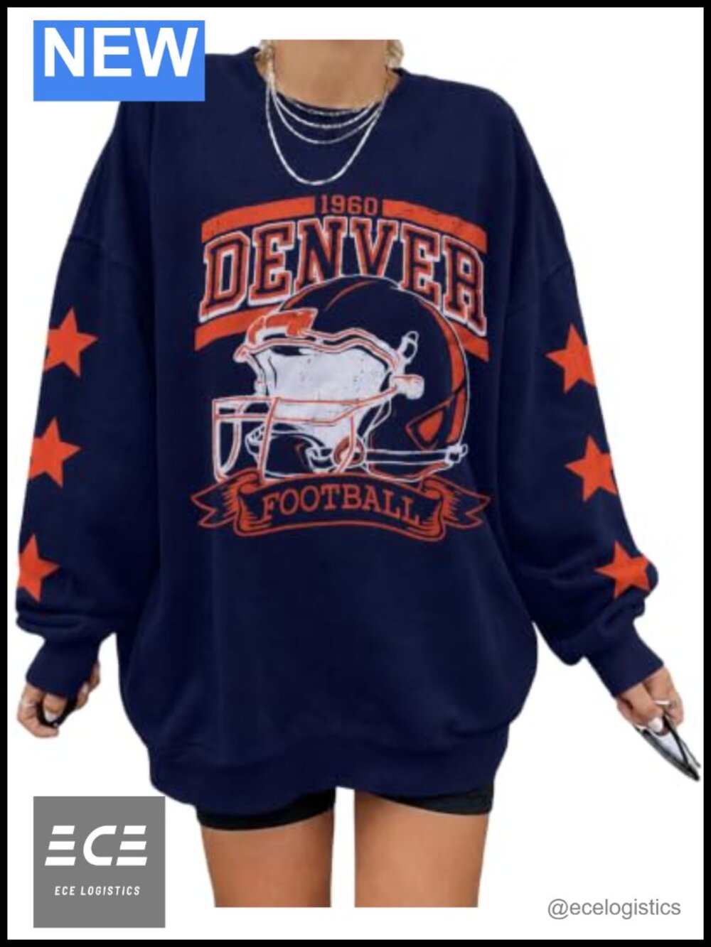 Women's Football Game Day Crewneck Oversized Sweatshirt Cotton Blend
